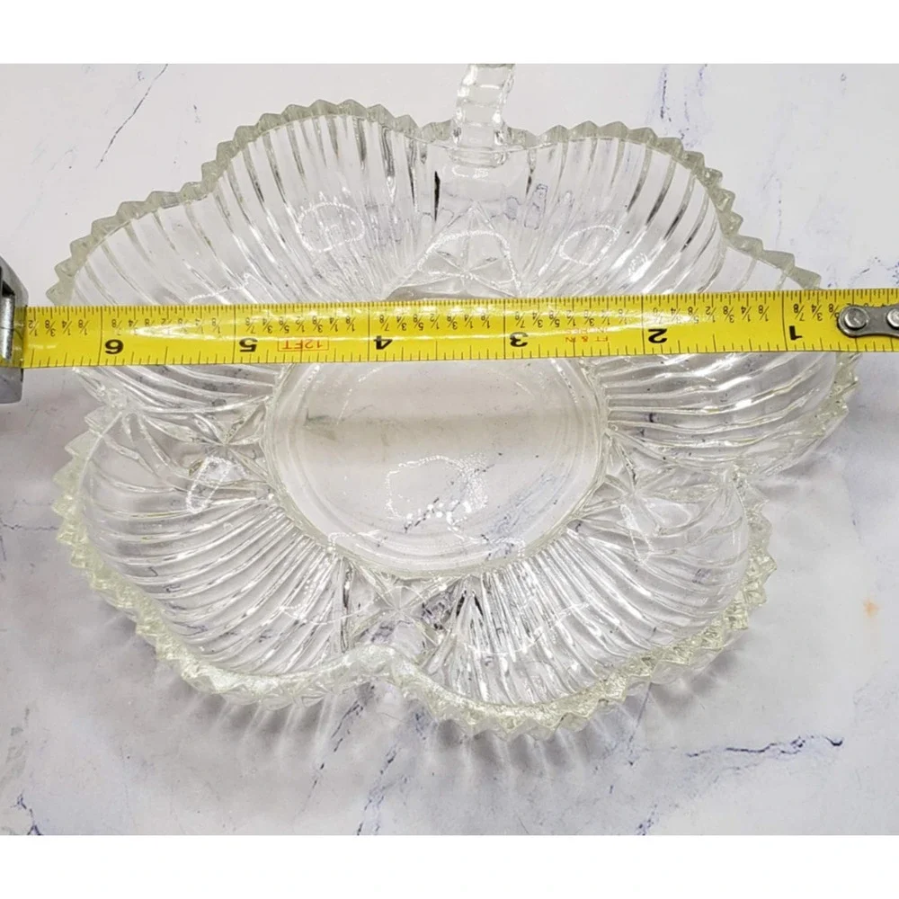 Vintage Clear Glass Clover Shamrock Shaped Trinket Candy Dish 6